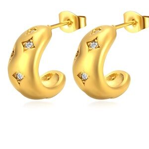 Gold Crescent Crystal Stud Earrings